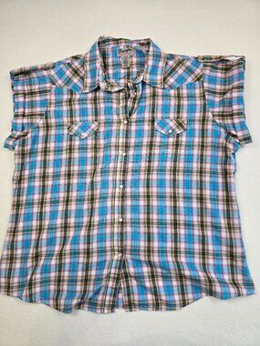 Wrangler Womens Plaid Short Sleeve Western Shirt 3XL Pearl Snap